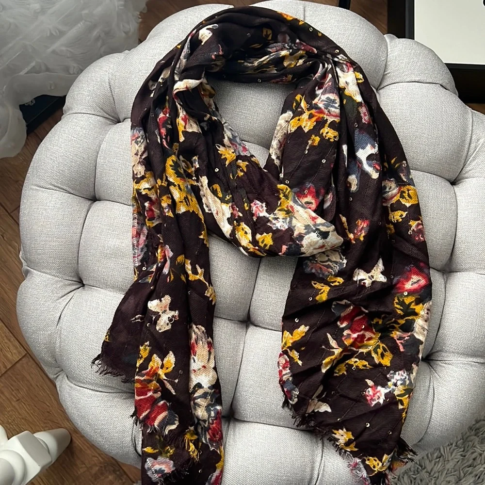 Target Floral Print Brown Sequin Scarf